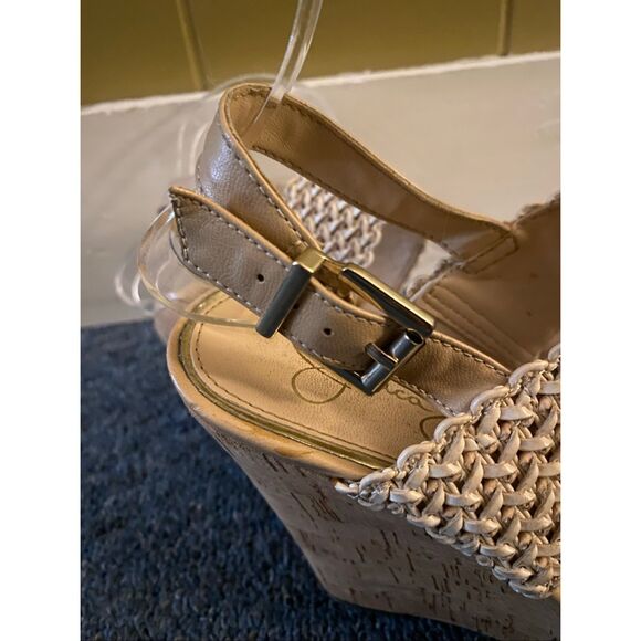 Jessica Simpson women 8 open toe cork 5” wedge strap tan sandals - Picture 6 of 11